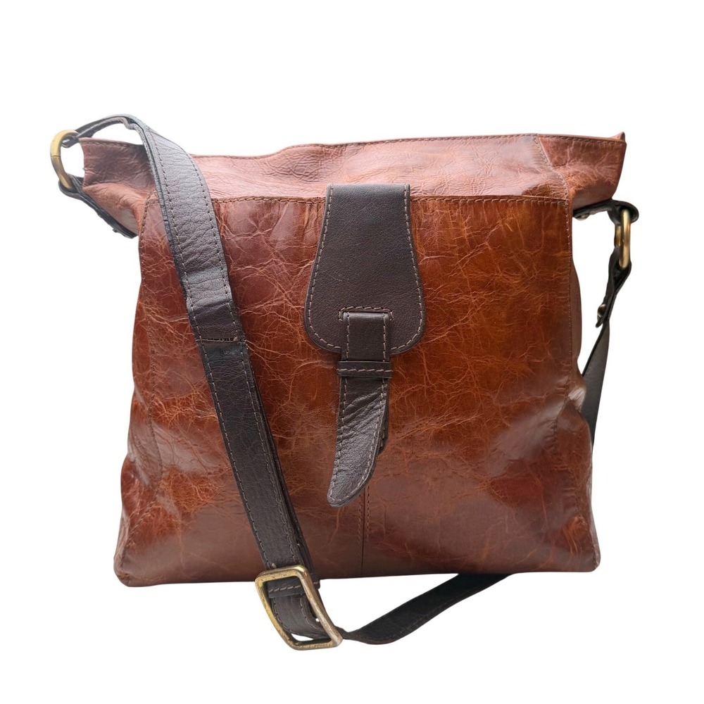 NINO BOSSI Brown Leather Hobo Hand Bag Purse With Shoulder Strap Zip Closure Y2K